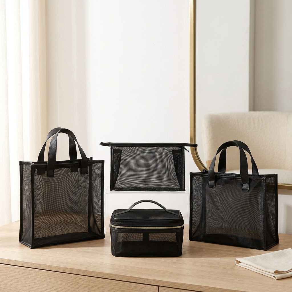 Mesh Zipper Cosmetic Bag, Breathable See-Through Travel Organizer