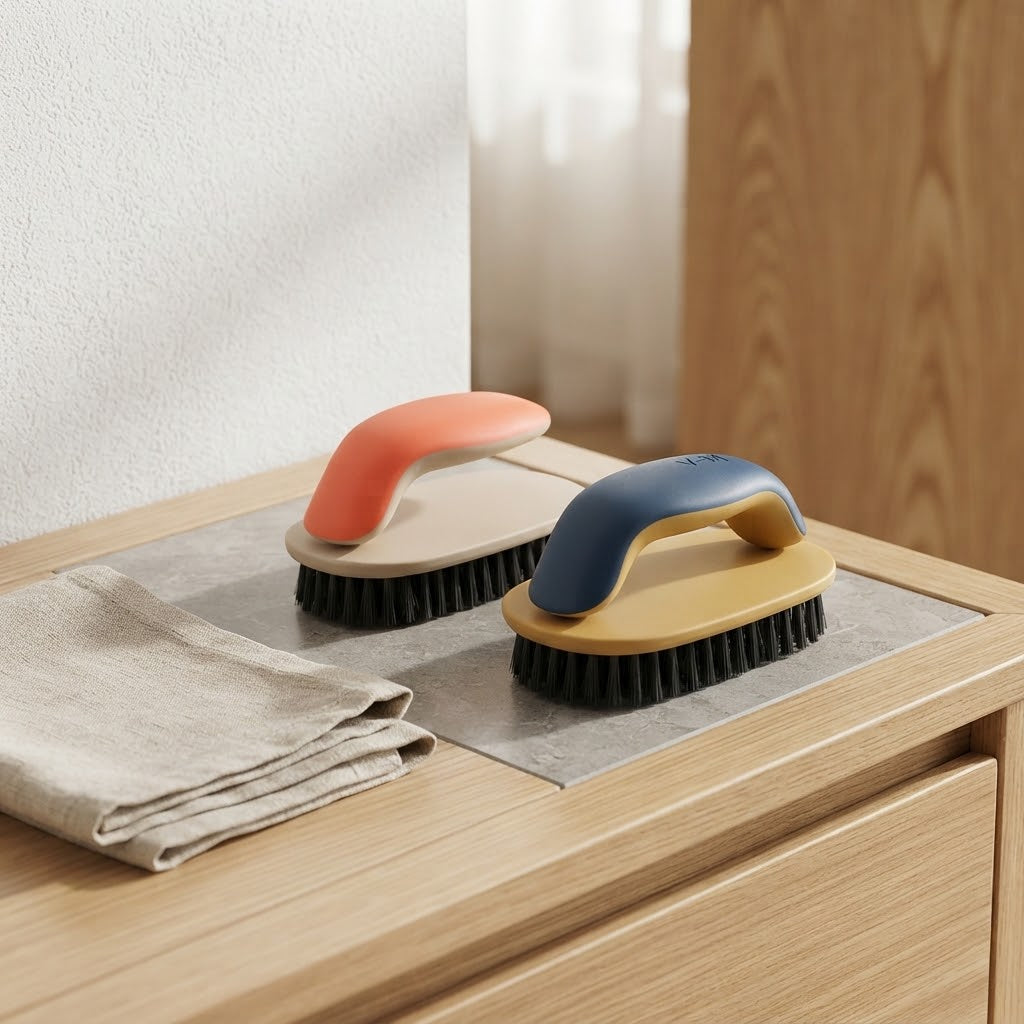 Soft-Bristle Long-Handle Shoe Washing Brush, Two-Tone