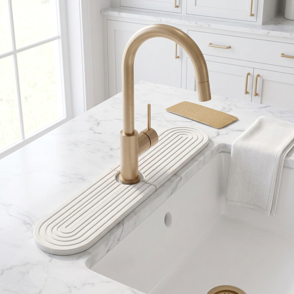 Diatomite Faucet Splash Guard with Sandpaper, 23.6 x 3.9 in, White