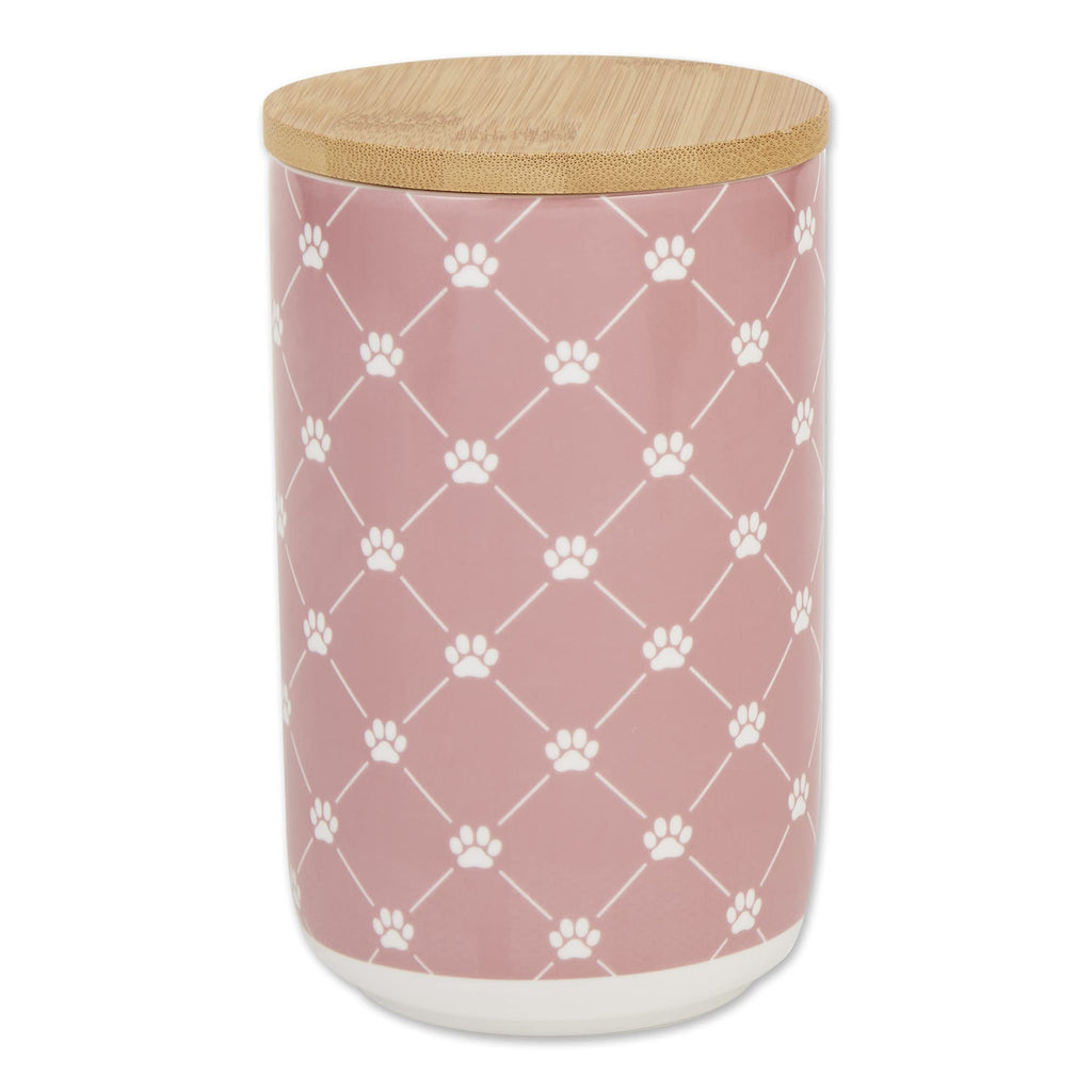 Ceramic Trellis Paw Print Pet Treat Jar with Bamboo Lid, Rose