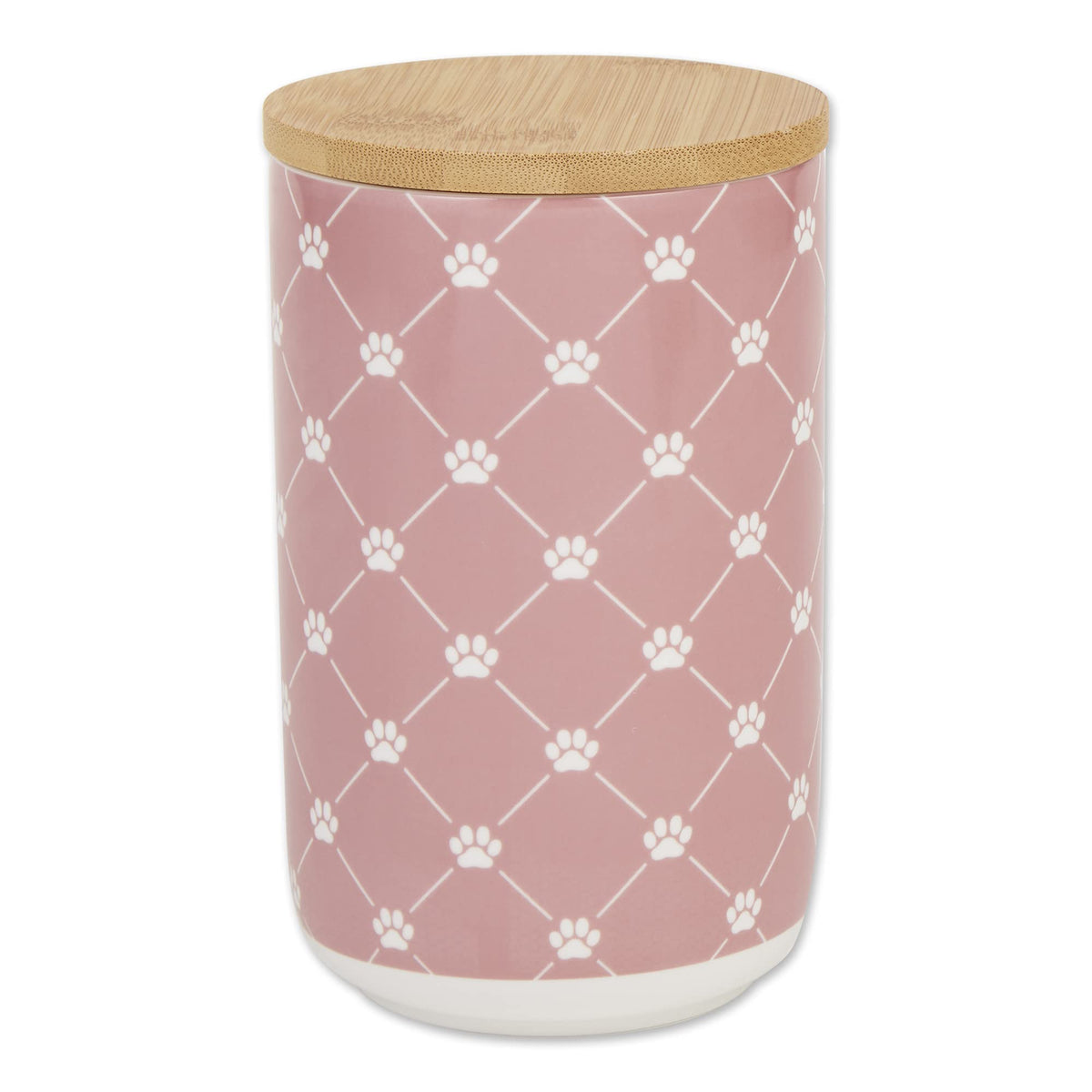 Ceramic Trellis Paw Print Pet Treat Jar with Bamboo Lid, Rose