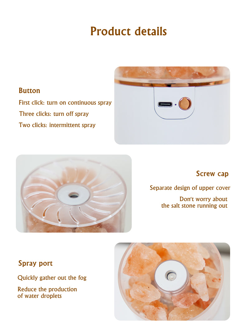 Himalayan Salt Stone Diffuser and Humidifier with LED Light, Pink