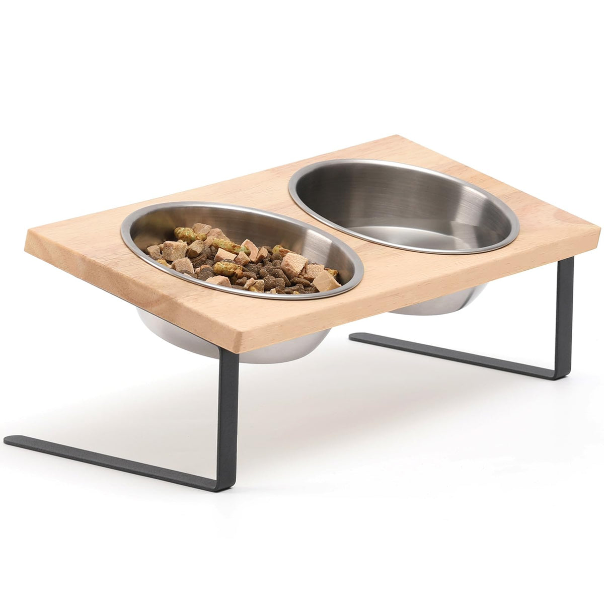 Tilted Raised Cat Bowl Stand with Stainless Steel Bowls, 15 Degree