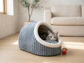 Plush Cave Pet Bed with Removable Cushion and Handle, Small, Blue