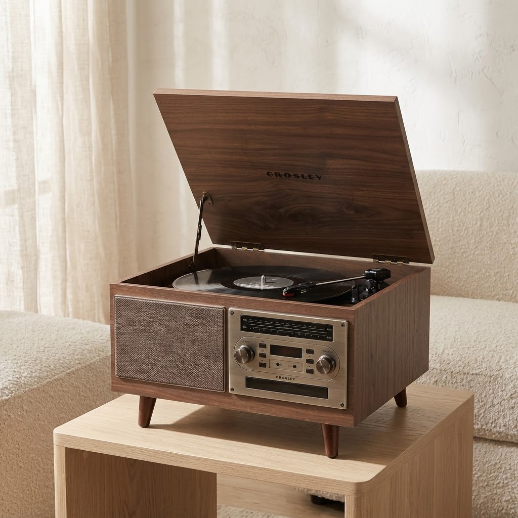 8-in-1 Record Player with 3-Speed Turntable, Bluetooth, CD and Cassette