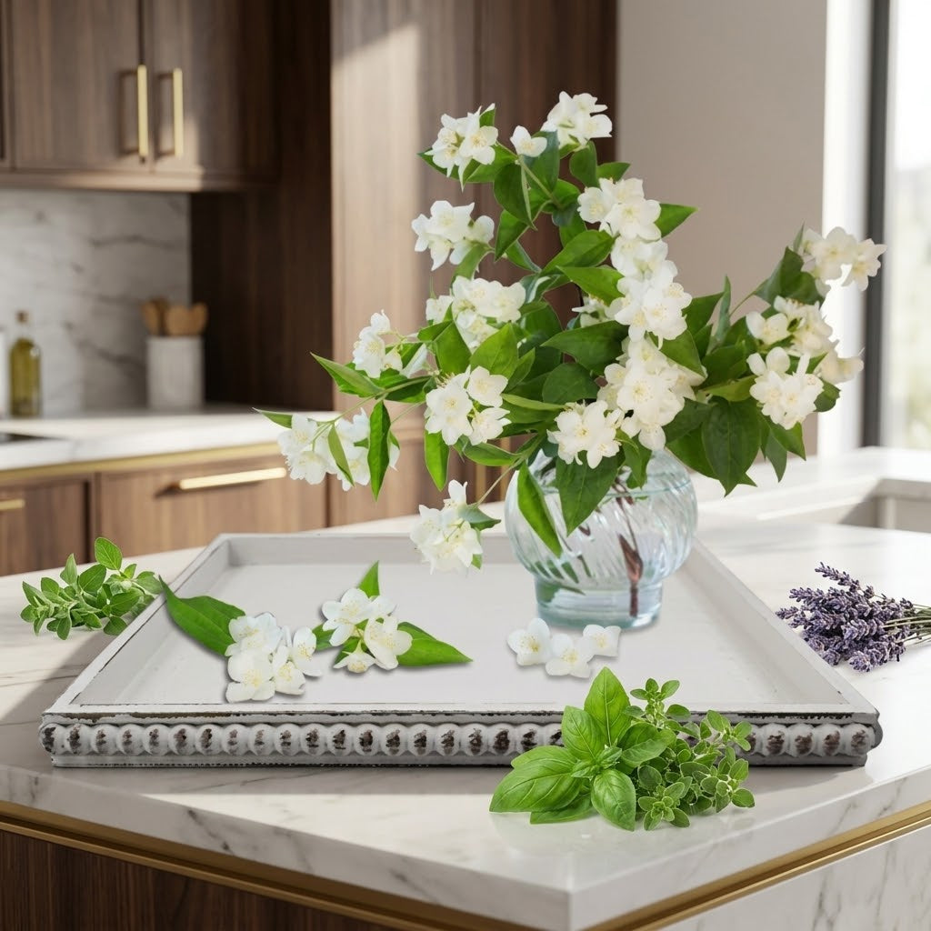 White Wood Butler Tray, 12 x 16 in, Farmhouse Decor