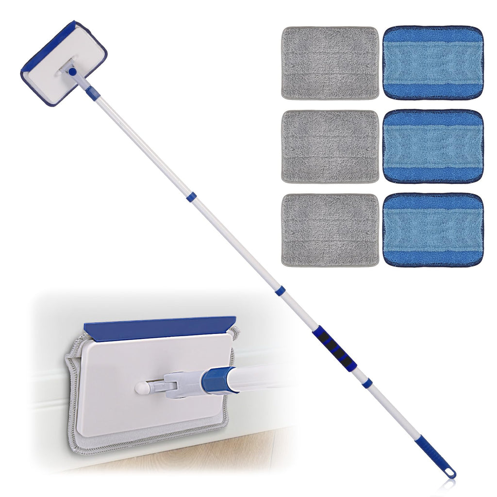 Extendable Baseboard and Wall Cleaning Tool with 6 Reusable Pads