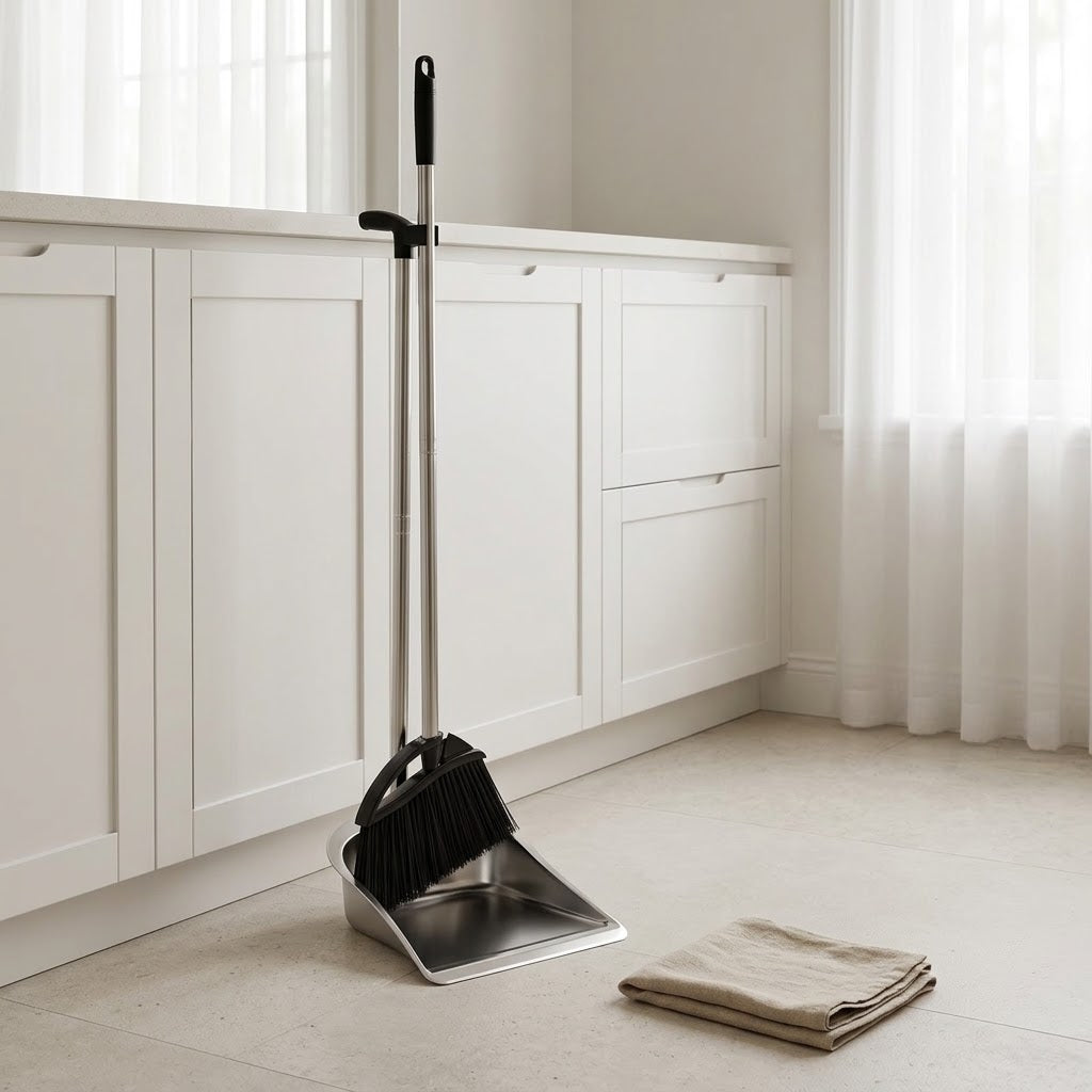 Stainless Steel Broom and Upright Dustpan Set, 54 in Broom