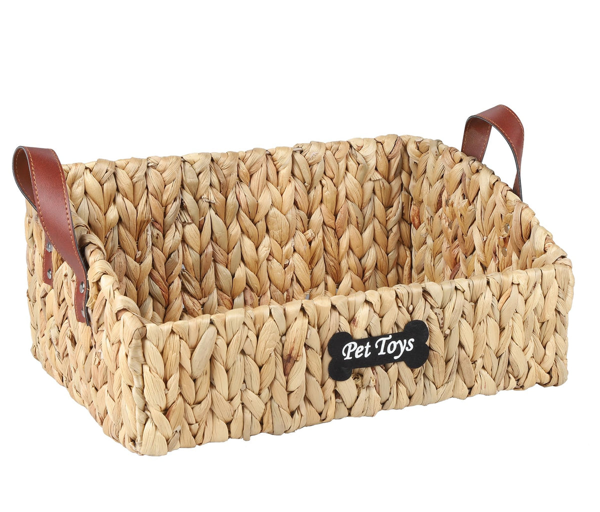 Woven Water Hyacinth Pet Toy Basket, Trapezoid Farmhouse Style