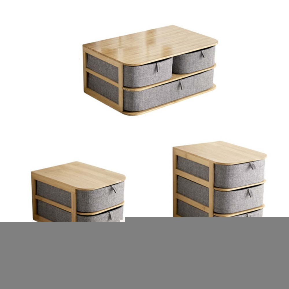 Stackable Bamboo and Fabric Drawer Storage Box, Makeup Stand
