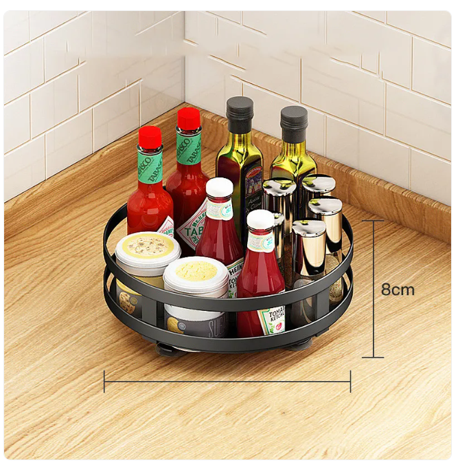 360° Rotating Metal Spice Rack, Square or Round, Black