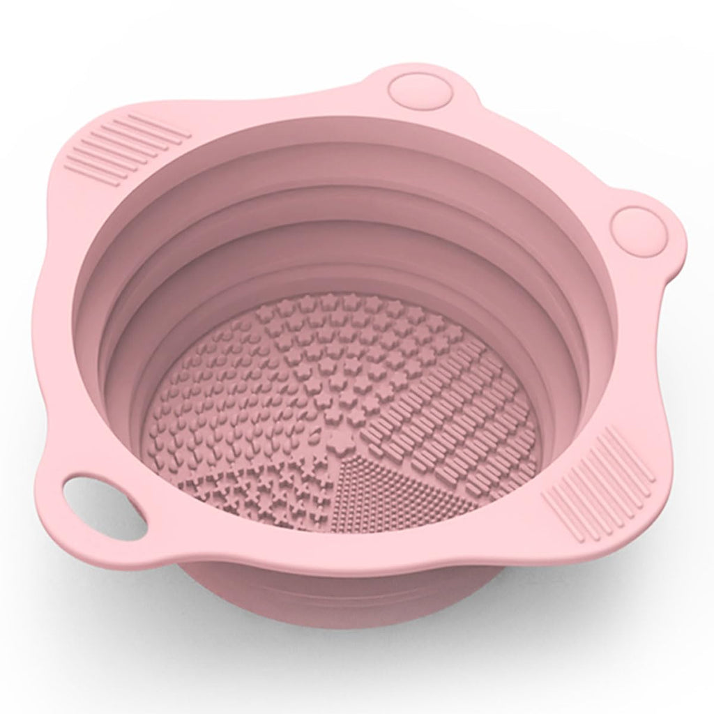 Foldable Silicone Makeup Brush Cleaning Bowl, Portable Scrubber, Pink