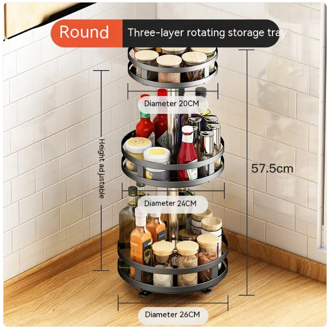 360° Rotating Metal Spice Rack, Square or Round, Black