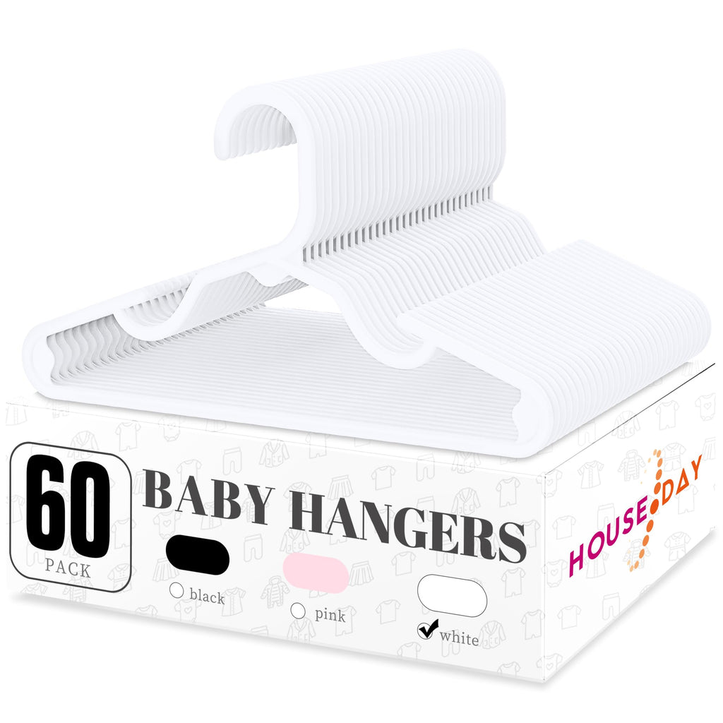 Slim Plastic Baby and Kids Hangers, 60 Pack, White