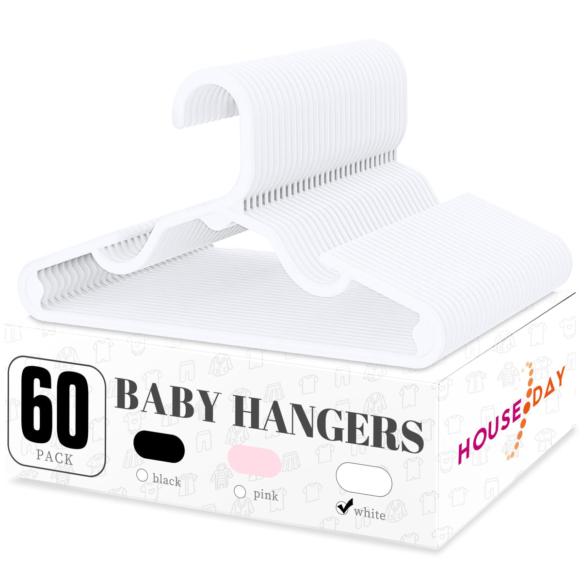 Slim Plastic Baby and Kids Hangers, 60 Pack, White