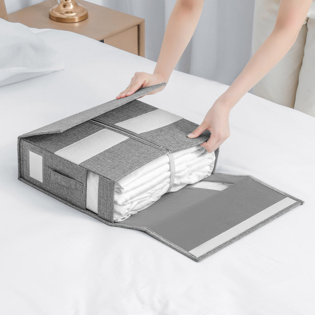 Linen-Look Bedding Storage Boxes, 38 x 32 x 11.5 cm