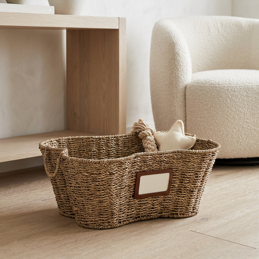 Hand-Woven Seagrass Bone-Shaped Dog Toy Basket