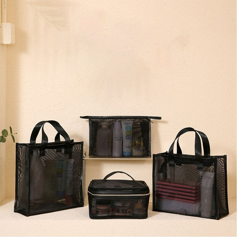 Mesh Zipper Cosmetic Bag, Breathable See-Through Travel Organizer