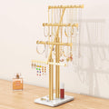 4-Tier Gold Jewelry Tree Stand with Marble Base, 17 in Tall