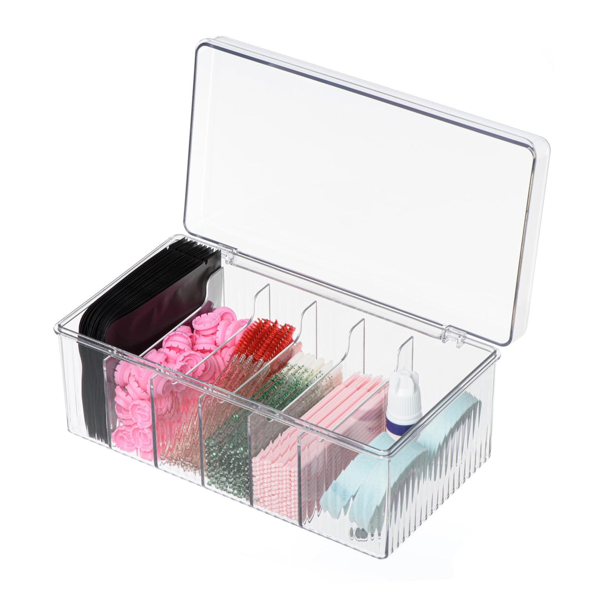 Acrylic Lash Extension Supply Organizer with Lid, 6 Compartments