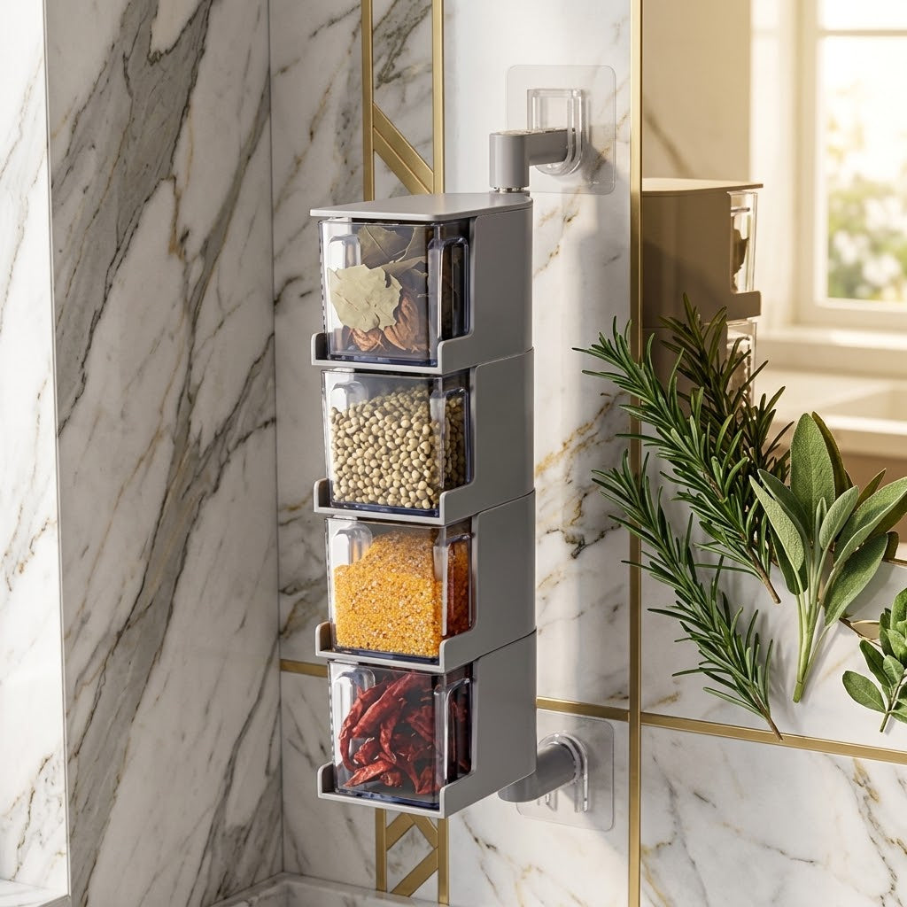 Wall-Mounted Spice Organizer, 2, 3 or 4 Layers