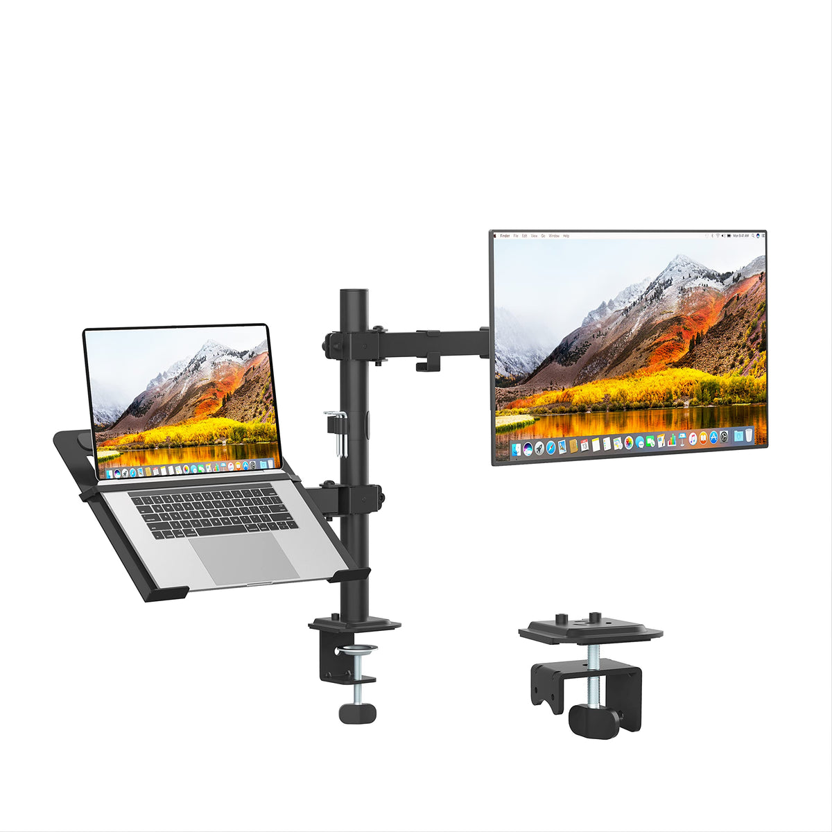 Monitor Arm with Laptop Tray for 13 to 27 in Screens, Holds 17.6 lbs