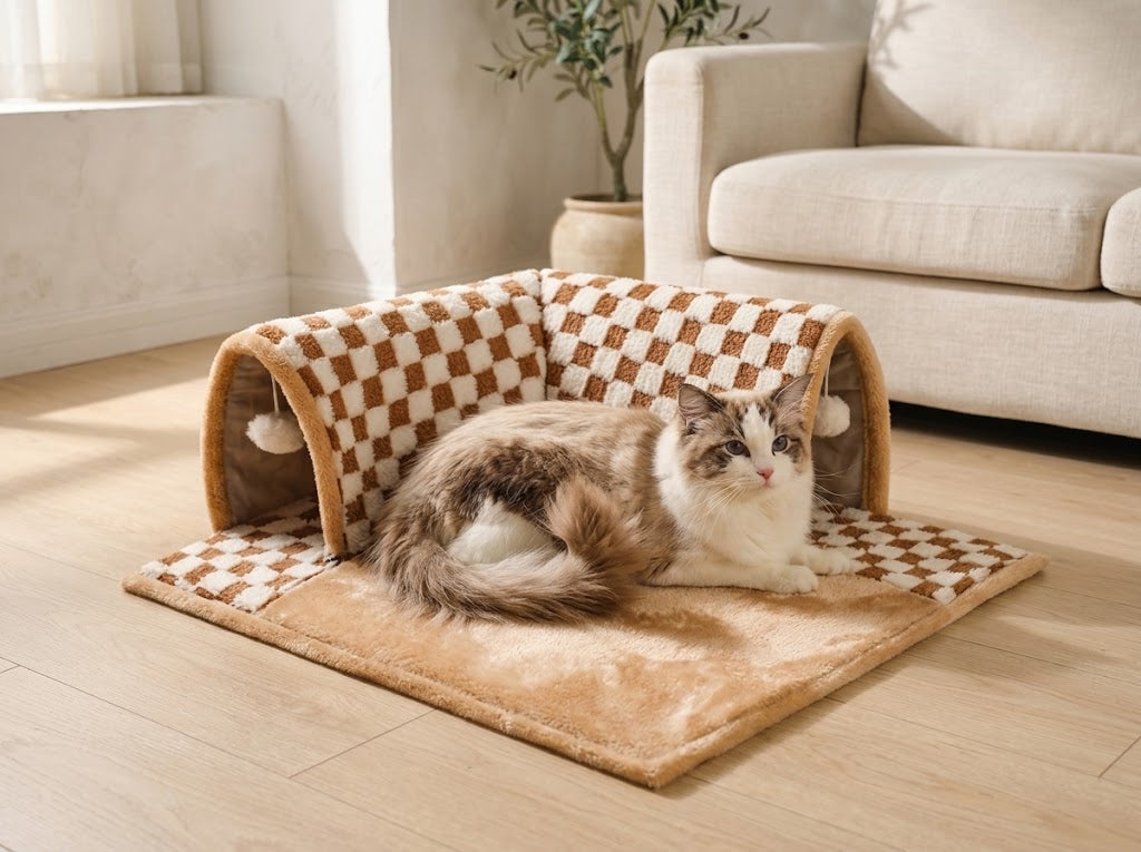 2-in-1 Cat Tunnel Bed with Rebound Foam, 24.5 in, Washable