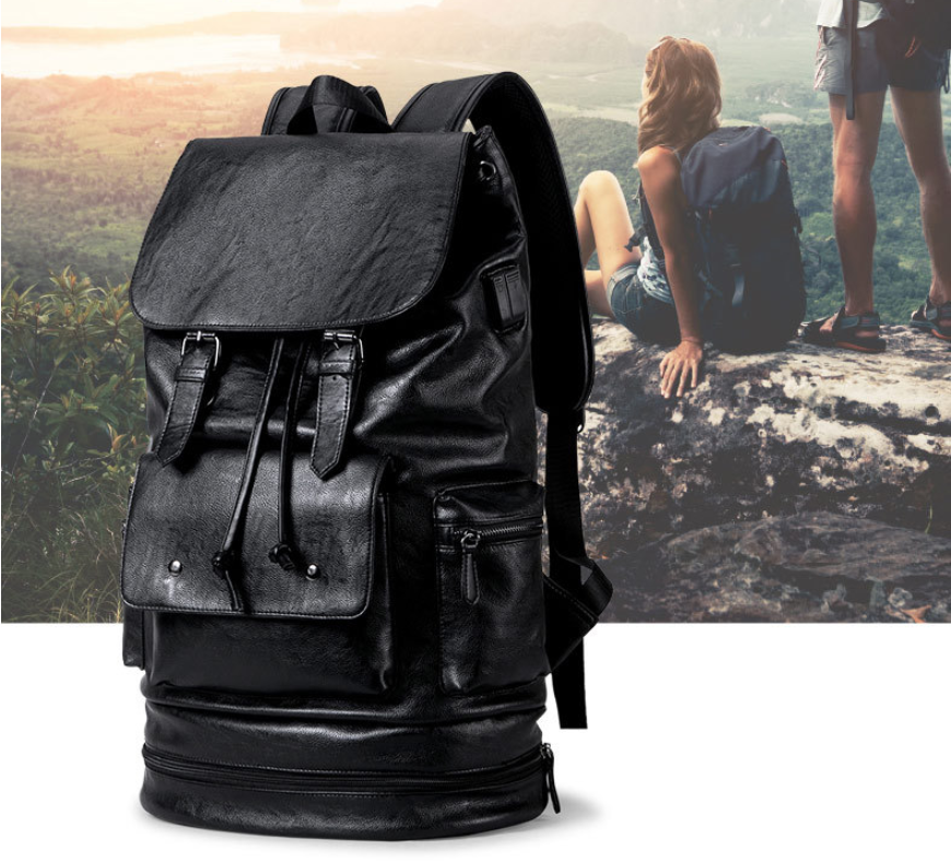 Men's PU Leather Travel Backpack, 45 x 38 x 10 cm