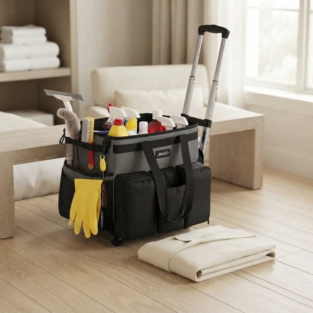 Rolling Cleaning Caddy Bag with Detachable Trolley, 40 L, Gray