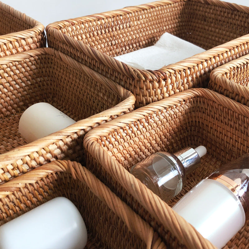 Hand-Woven Rectangular Rattan Basket Tray, 30 x 20 cm