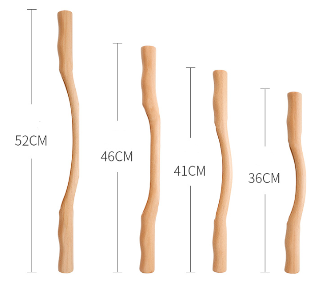 Solid Wood Massage Roller Stick with Wavy Handle, 36–52 cm