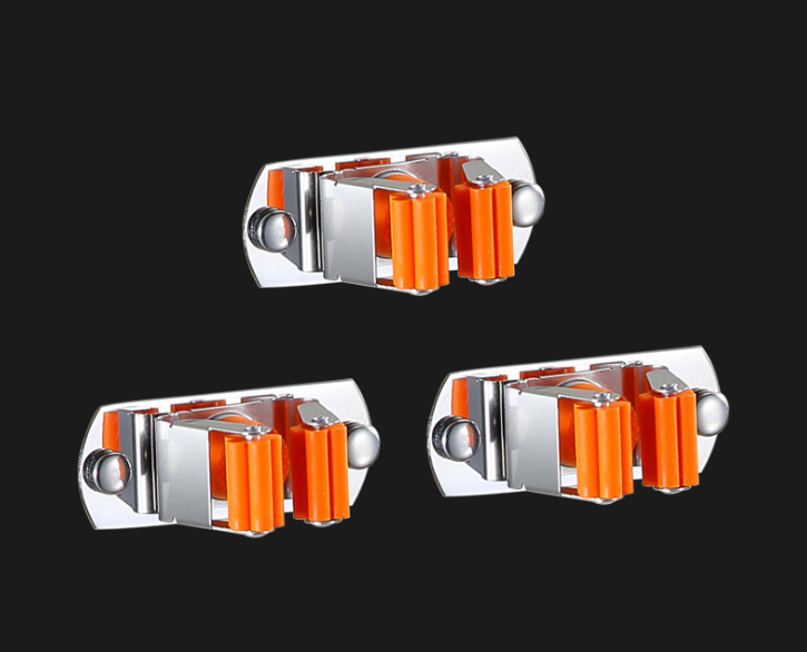 Wall-Mounted Broom and Mop Holder with Grips and Hooks, Orange