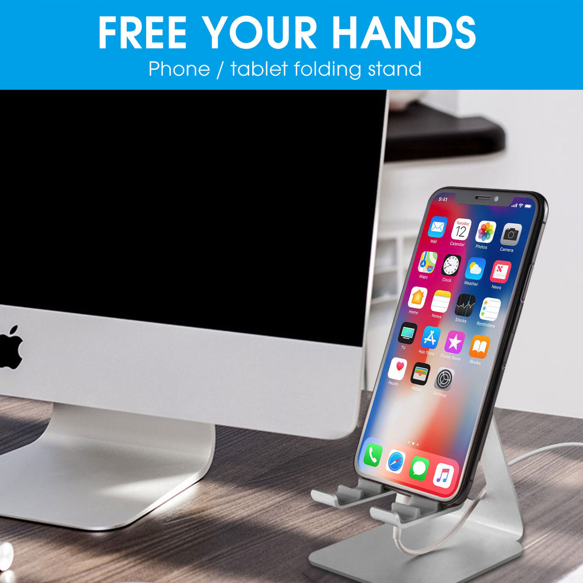 Adjustable Aluminum Tablet and Phone Stand, Sandblasted Finish