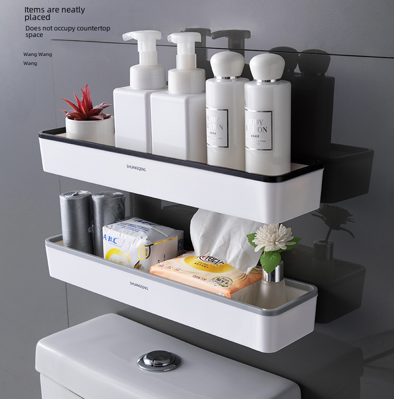 No-Drill Wall-Mounted Bathroom Shelf, Holds 3 kg, Grey or Black