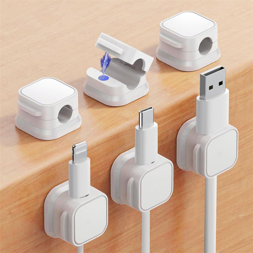 Adhesive Magnetic Cord Organizer Clips, 6 Pack, White