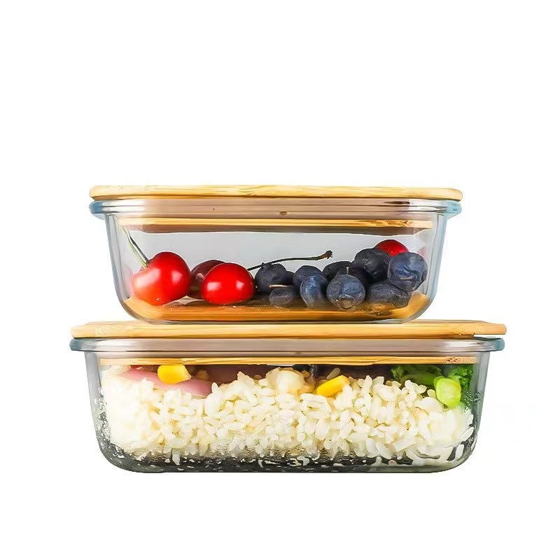 Borosilicate Glass Lunch Box with Bamboo Lid, Multiple Shapes