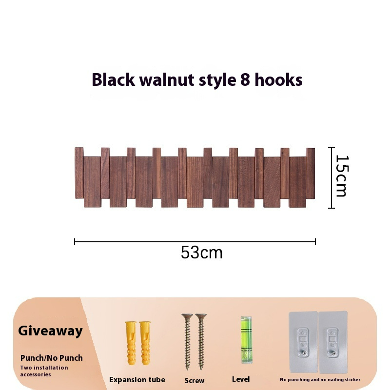 Wall-Mounted Wooden Key and Coat Hook Rack, 4 to 12 Hooks