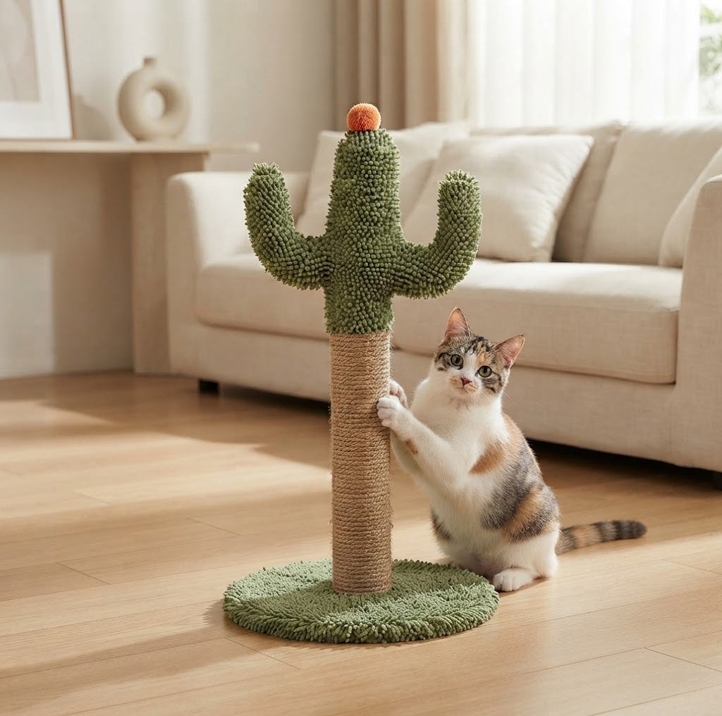 Cactus Cat Scratching Post with Sisal and Sea Straw Rope, 60 cm