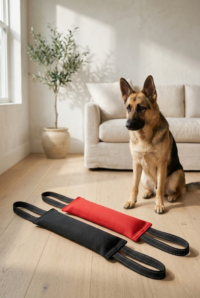 Linen Dog Tug Bite Pillows with Reflective Handles, 2 Pack