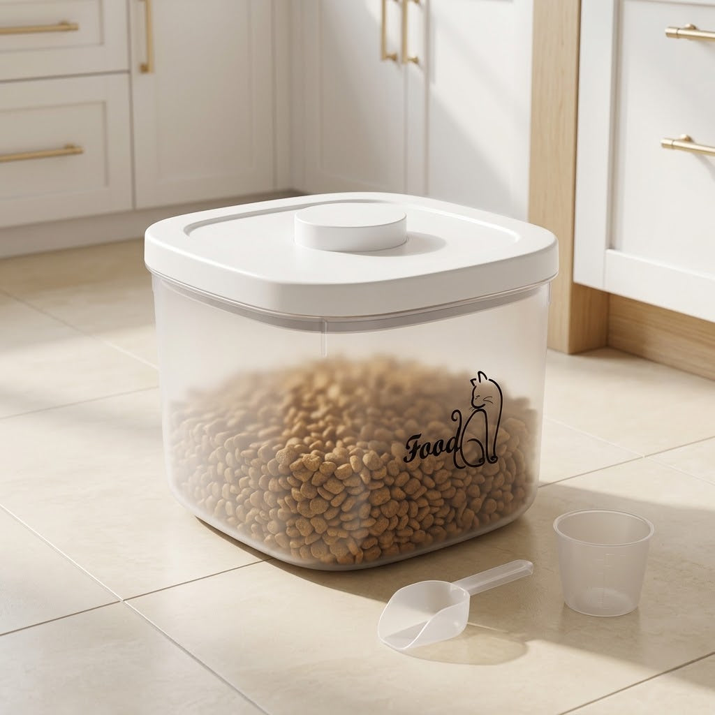 Clear Airtight Pet Food Container with Measuring Cup, 5.28 qt