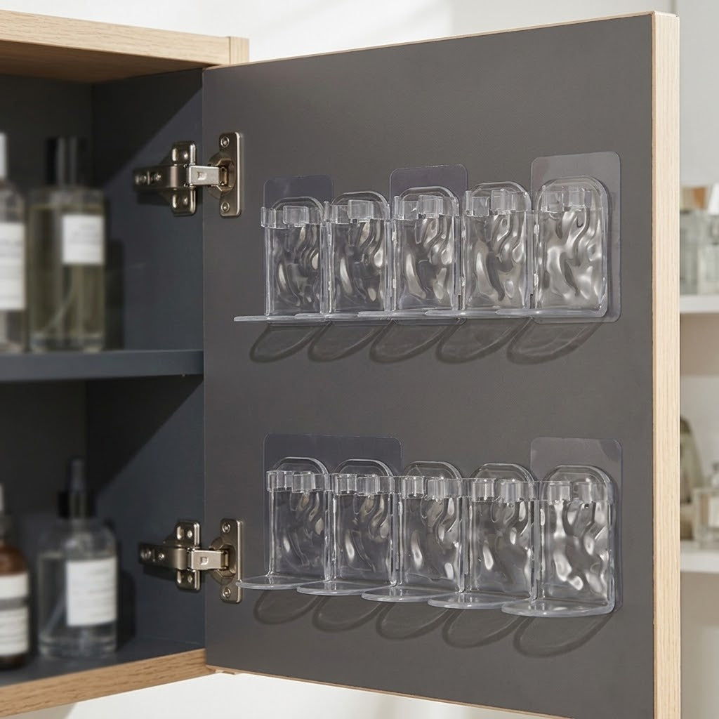 Clear Glacier-Pattern Bathroom Organizer for Toothbrushes and Skincare