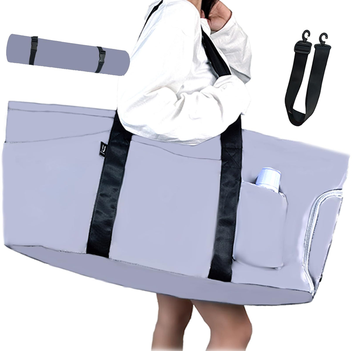 Yoga Mat Bag with Shoe and Wet Compartments, Crossbody Strap, Gray