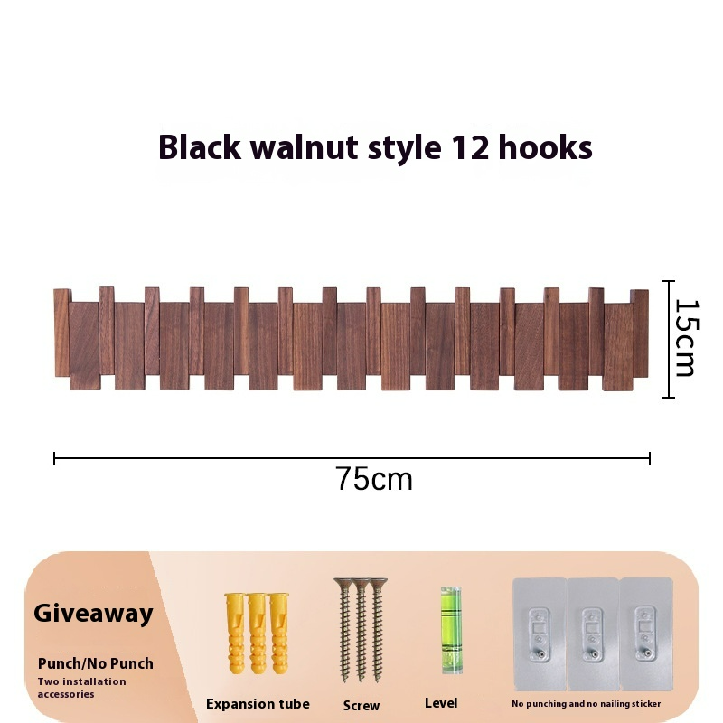 Wall-Mounted Wooden Key and Coat Hook Rack, 4 to 12 Hooks