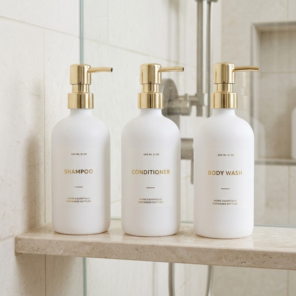 Refillable Shampoo and Conditioner Pump Bottles, 21 oz, 3 Pack