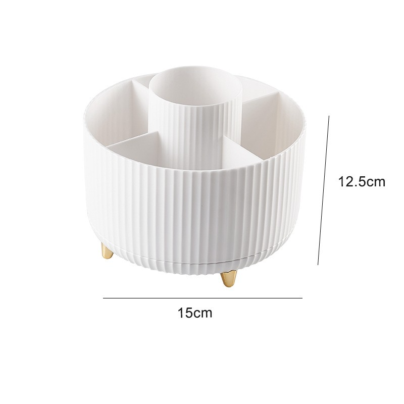 Rotating Desktop Makeup Brush Holder, Multi-Compartment Vanity Storage