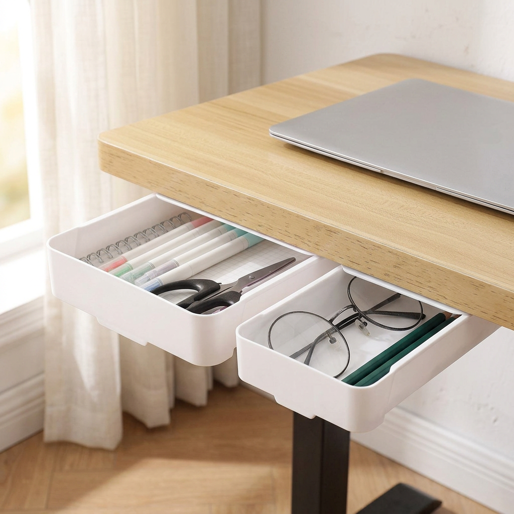 Under-Desk Shelf and Drawer Organizer, White or Black