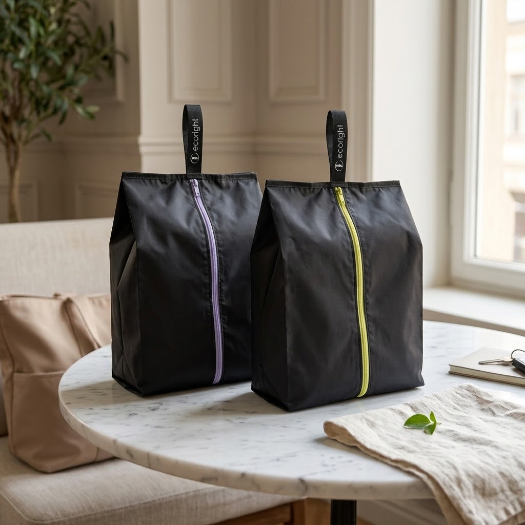 Recycled Water-Resistant Zip Shoe Bags for Travel, Set of 2