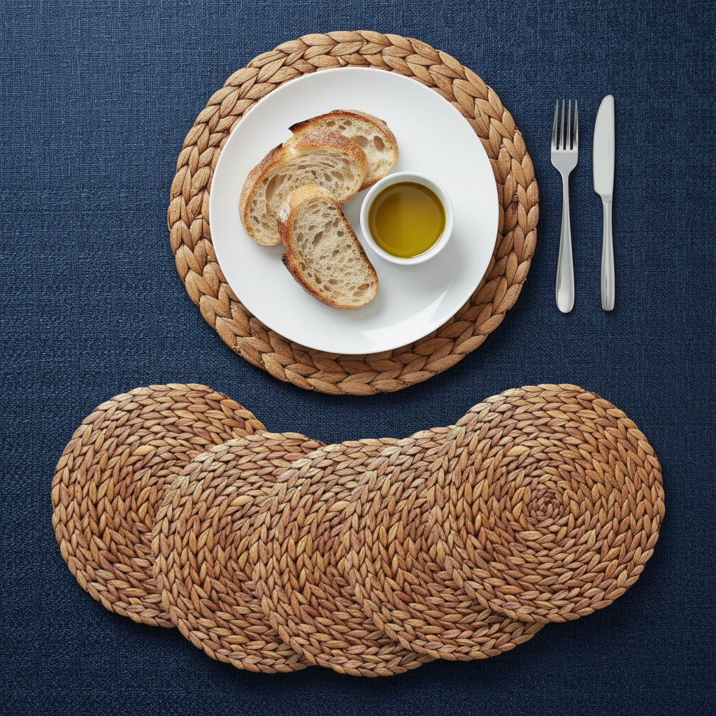 Brown Round Water Hyacinth Placemats, 12 in, Set of 6