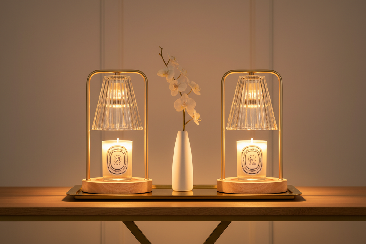 Gold Frame Ribbed Glass Candle Warmer Lamp Pair – EVERVESTA Luxury