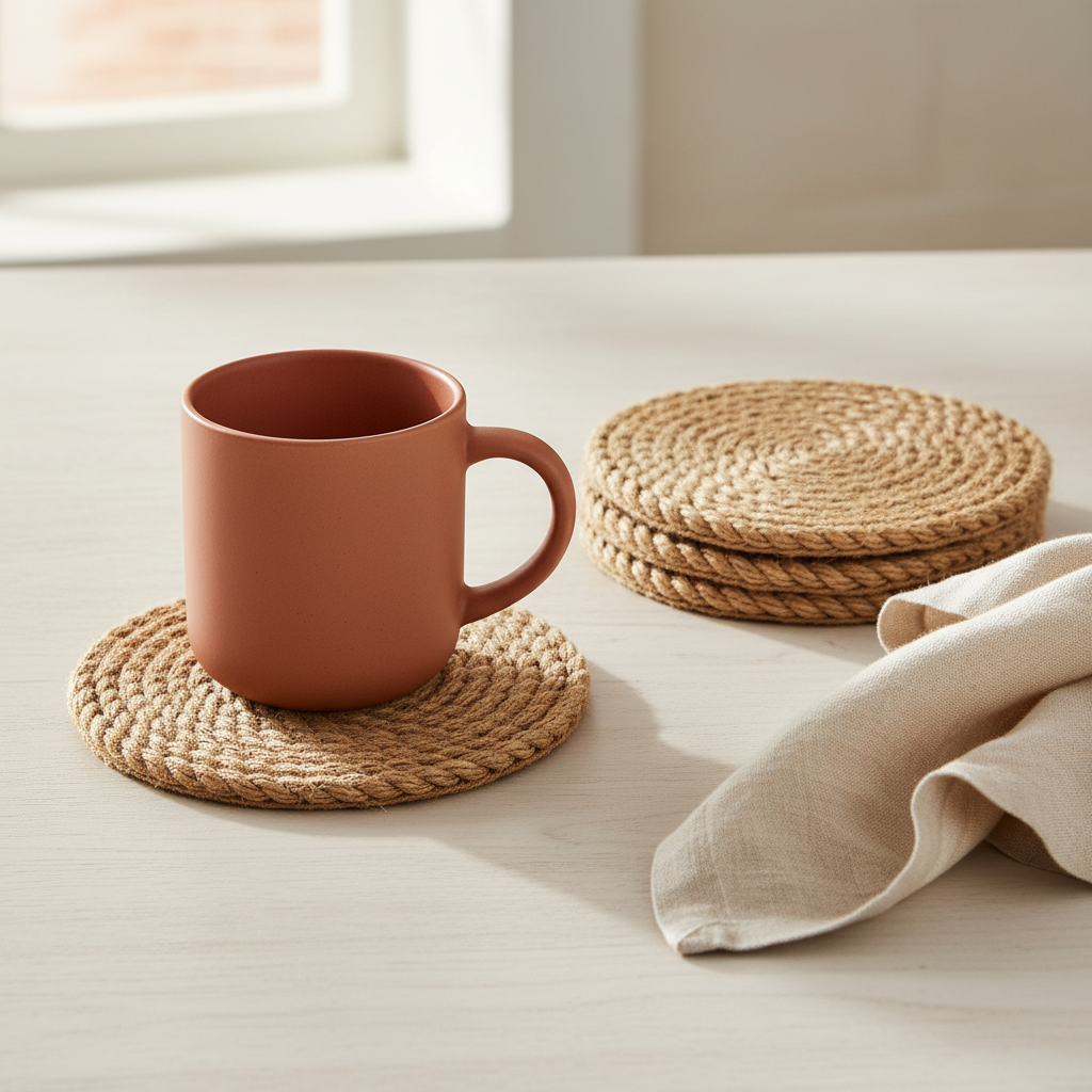 Coiled Jute Rope Coasters, 4.25 in, Set of 4